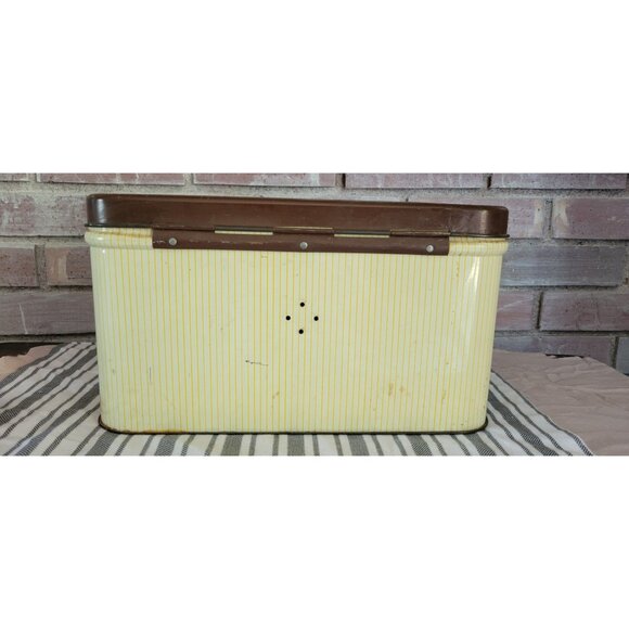 Vintage 1970s Metal Bread Box With Hinged Lid Fall Harvest Pumpkin Corn Graphics - Picture 3 of 10